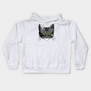 Green Eyed Grey Kitten Kids Hoodie